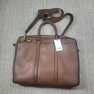 Coach Metro Slim Brief Brown 16" Leather Laptop Business Case Bag Mens NWT